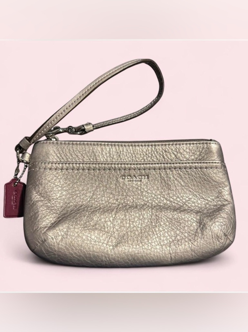 Y2K Coach Metallic Silver Leather Wristlet Mini Bag ✨
